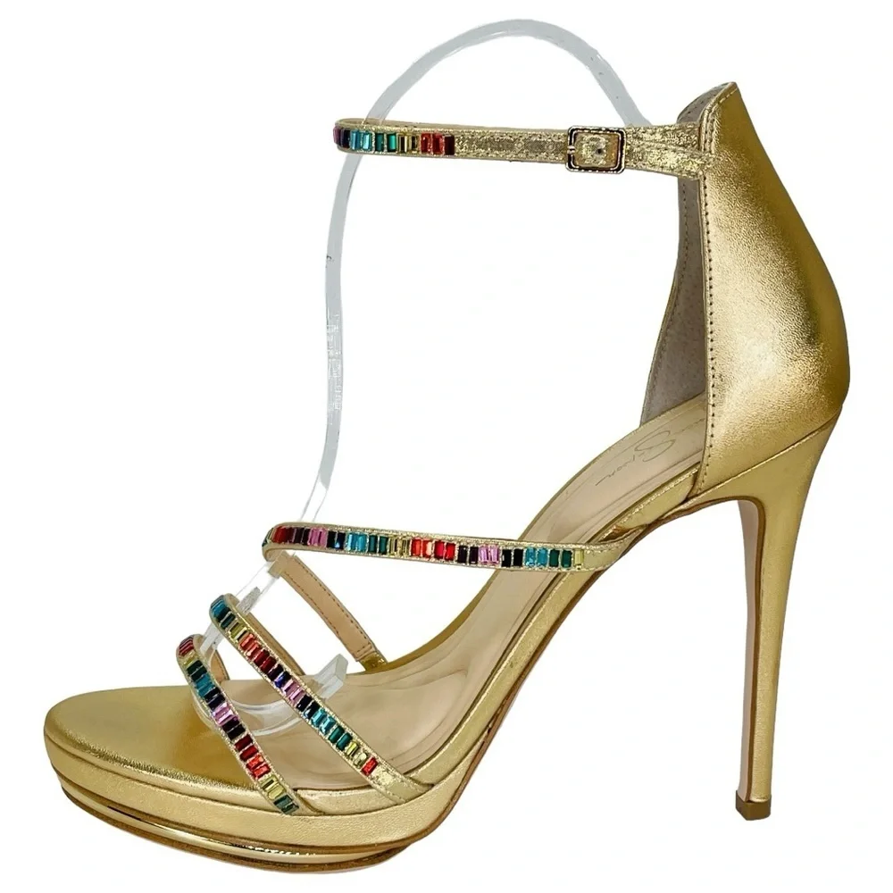 Jessica Simpson Embla Gold Shimmer Rainbow Womens Heels Size 9.5M - Picture 3 of 15